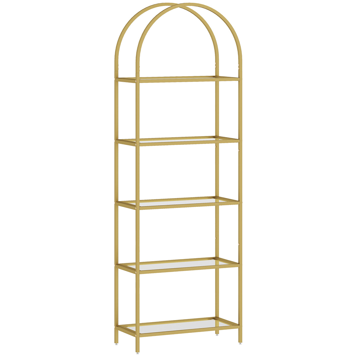Bibliothèque étagère de rangement en verre à 5 niveaux arqué pour salon, bureau, chambre, 60 x 30 x 175 cm, doré-0