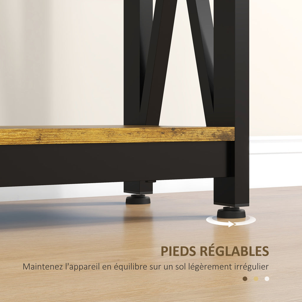 Console meuble étroite à 2 niveaux style industriel avec prises de courant et USB, 100 x 24 x 75 cm, marron-6