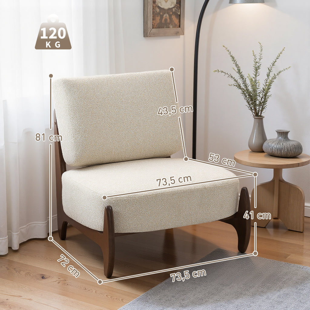 Fauteuil salon en chenille, fauteuil chambre confortable, coussin épais, assise rembourrée, 72 x 73,5 x 81 cm, crème-2