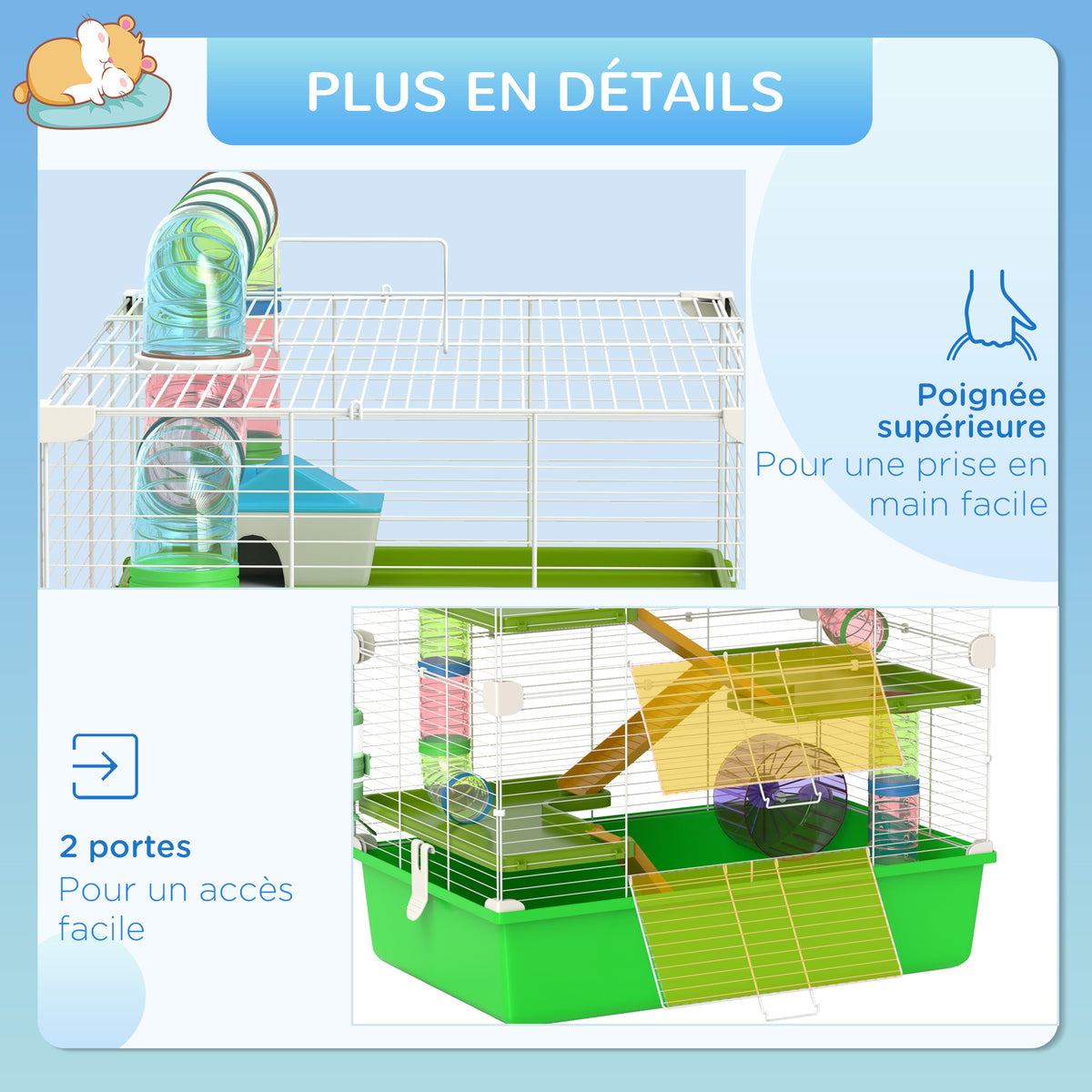 Grande cage pour hamsters cage pour rongeur 5 niveaux avec tunnels abreuvoir roue maisonnette échelles-6