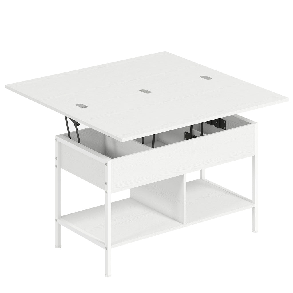 Table basse relevable et extensible, table de salon avec compartiment caché étagères ouvertes, 98x49x55cm, blanc-0