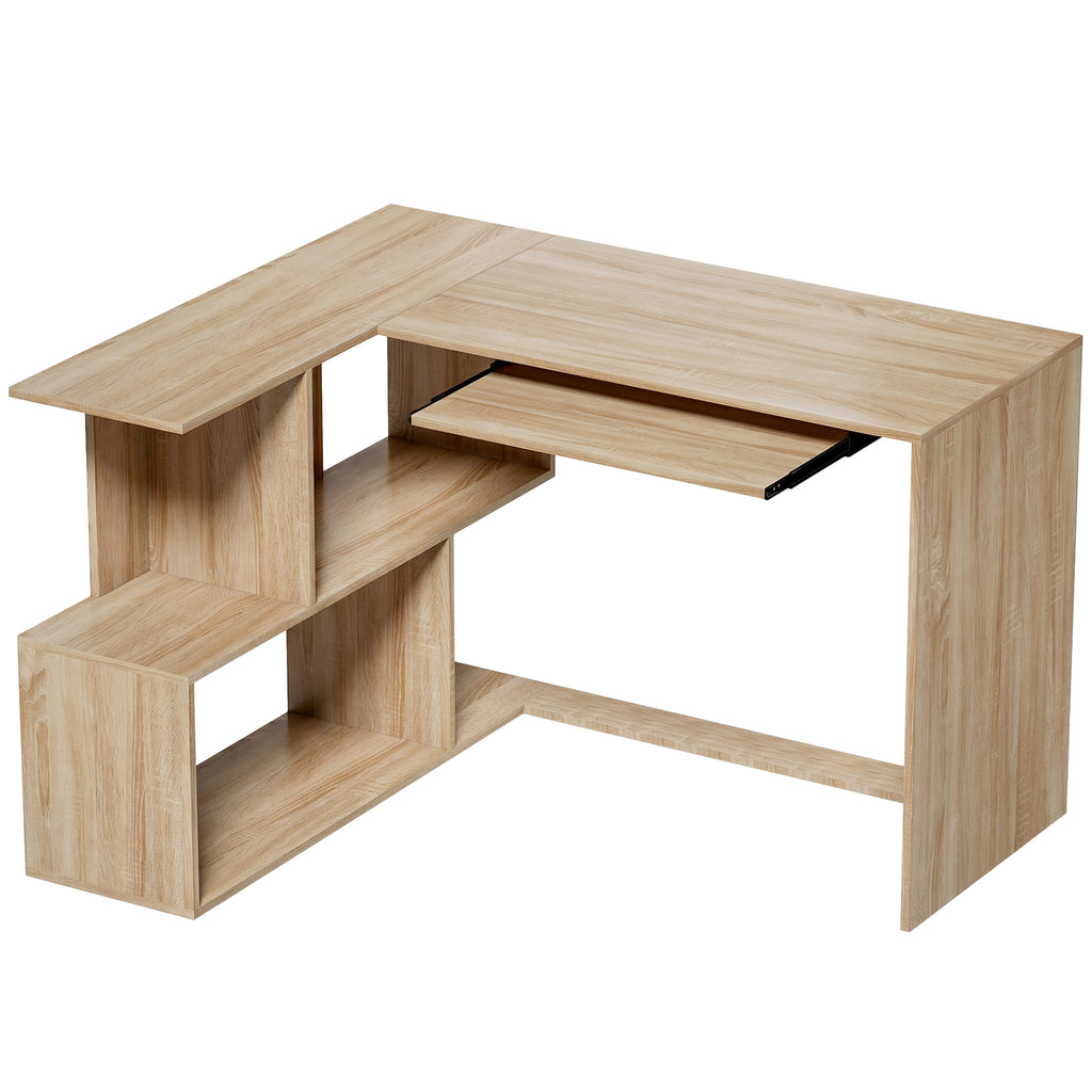 Bureau d'Angle, 120 x 100 x 76 cm, Bureau Informatique en L avec Plateau de Clavier, 4 Compartiments Ouverts, Naturel-0