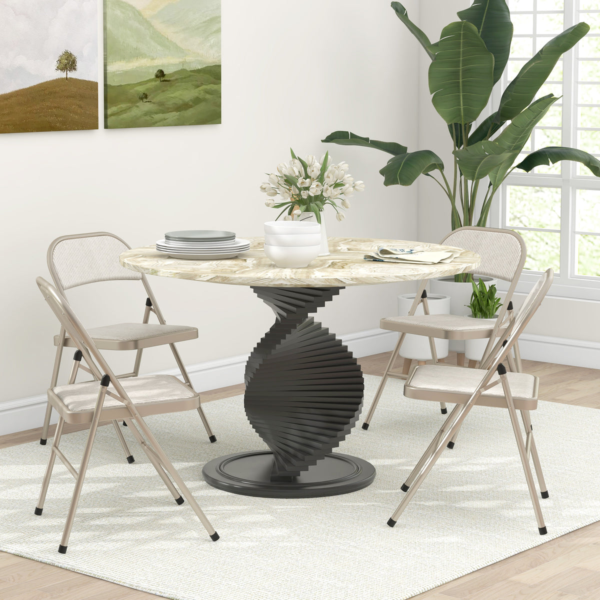 Lot de 4 chaises pliantes chaises de salle à manger portables cadre en acier dim. 45l x 46P x 78H cm beige-1