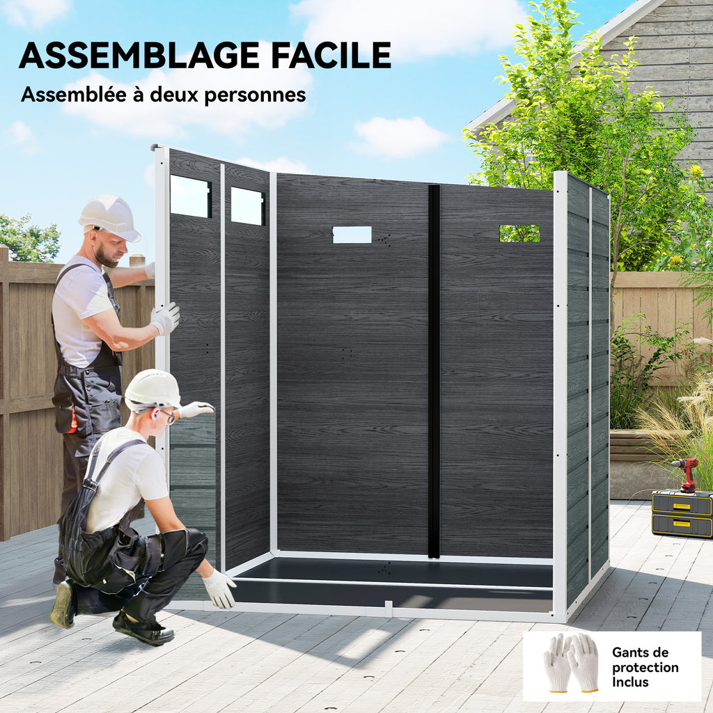 Abri de Jardin Cabanon de Stockage Plancher Structure Aluminium 3 Fenêtres 2 Aérations 182x182x183cm Gris Effet Bois-6