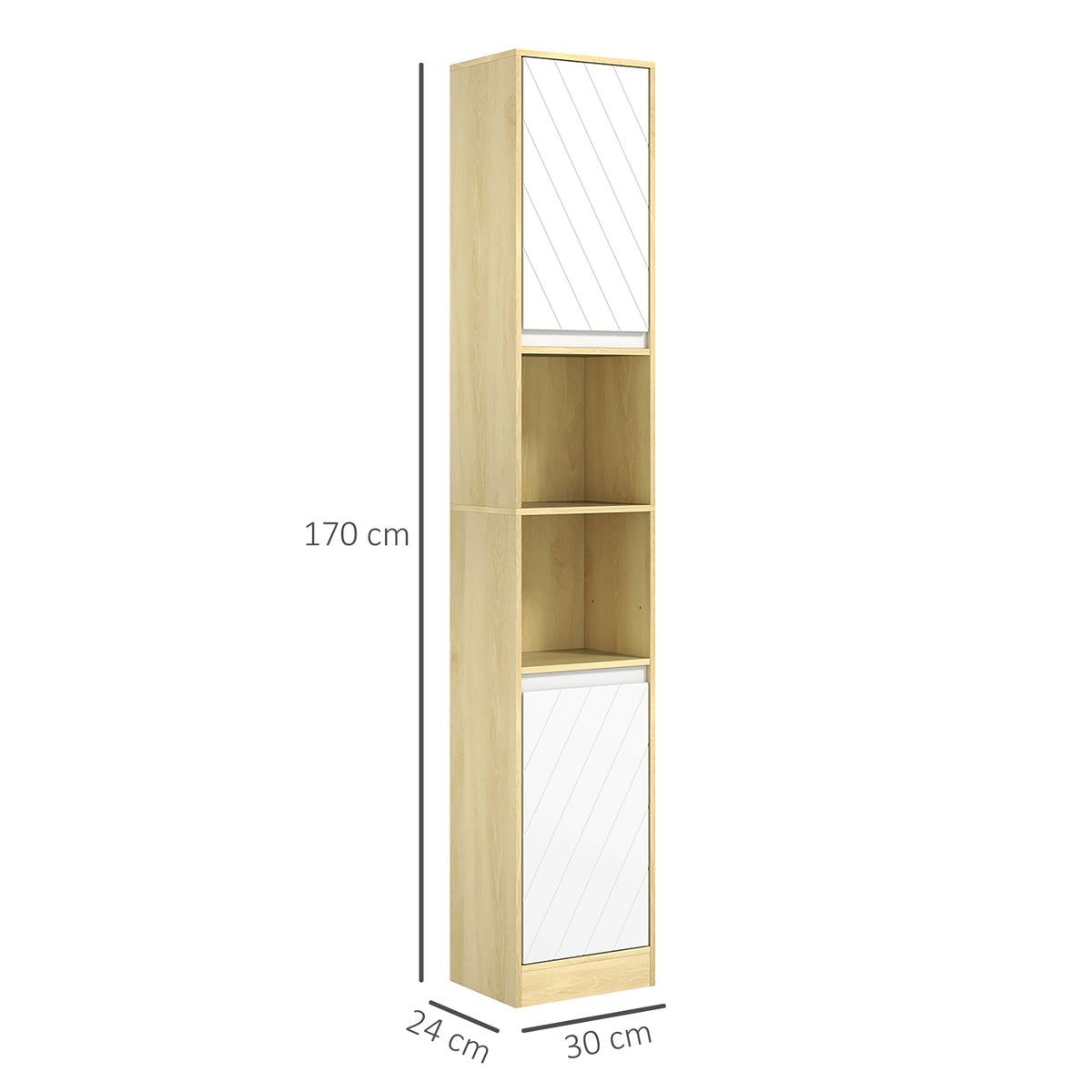 Meuble colonne rangement salle de bain style cosy 30 x 24 x 170 cm 2 portes étagère 2 niches chêne clair blanc-2