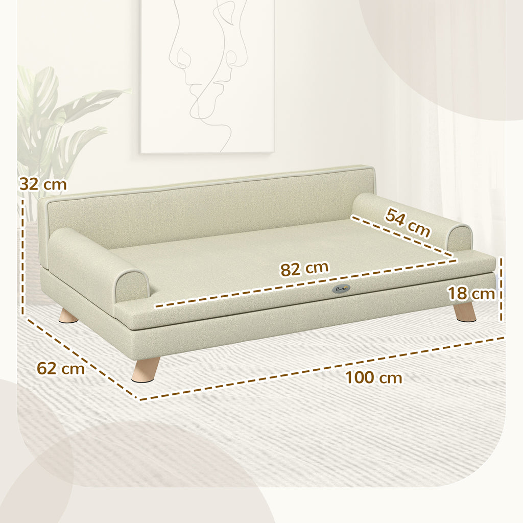 Canapé pour chien chat design scandinave coussin moelleux amovible pieds bois massif 100 x 62 x 32 cm beige-2