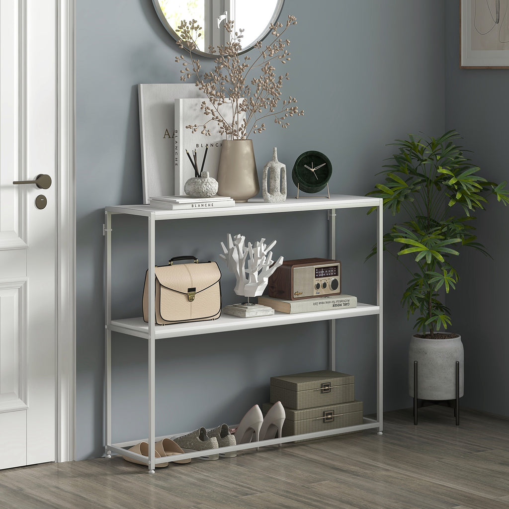 Table console en acier 2 étagères design moderne pour salon entrée couloir 100 x 30 x 87 cm blanc-9