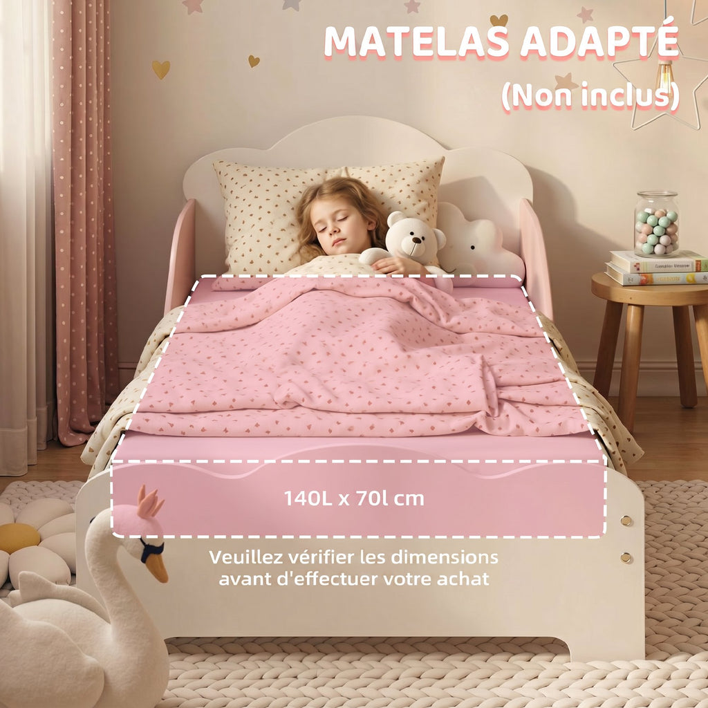 Lit enfant 70 x 140 cm, lit pour enfant avec barriere de securite et sommier à lattes en bois, rose (matelas non inclus)-6
