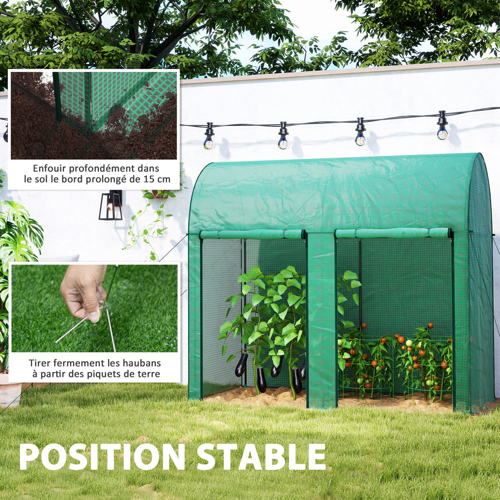 Serre de jardin 2 m² serre à tomates 2 portes zippées enroulables acier PE haute densité anti-UV 2 x 1 x 1,78 m vert-6