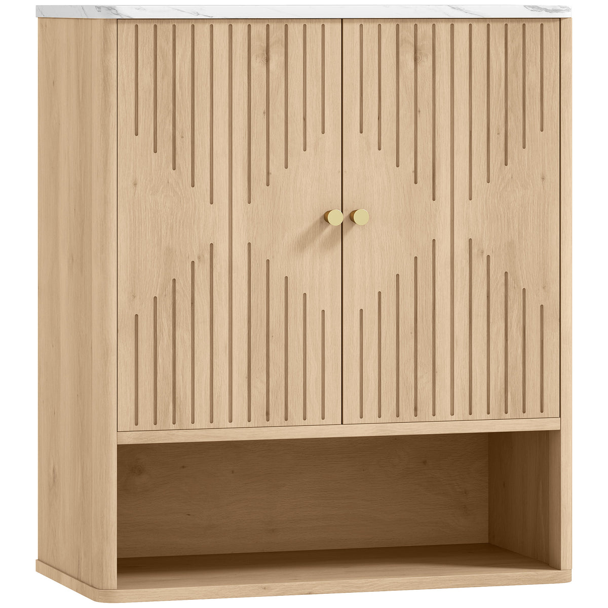 Armoire murale de salle de bain, meuble de rangement avec compartiment ouvert et étagère réglable, 60 x 18 x 70 cm chêne-0