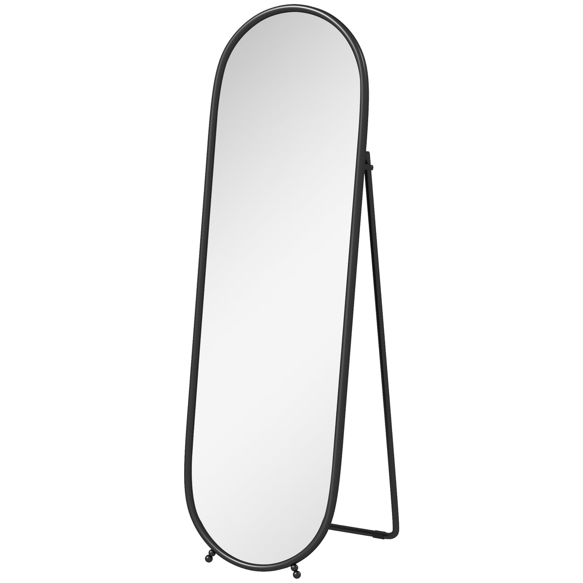 Grand miroir sur pied, miroir ovale, cadre en métal noir, avec support pour entrée, chambre, dressing, 40 x 160 cm-0