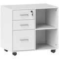 Support d'imprimante à 3 tiroirs verrouillables, meuble de rangement sur roulettes, étagères ouvertes, 60x40x56cm, blanc-0