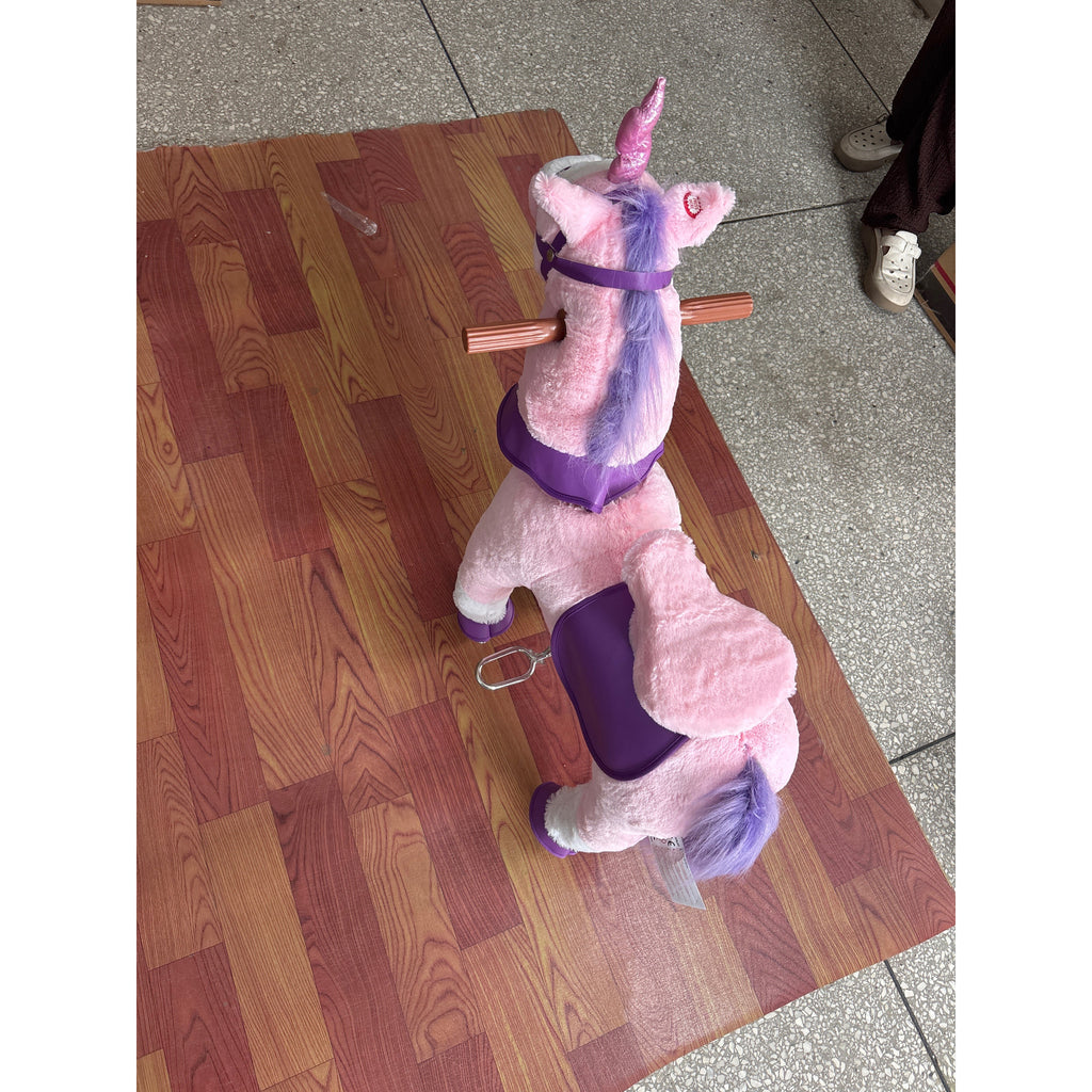 Cheval pour enfants 2+ ans avec 4 roues et hennissements, Tête pivotante, Design à pédales, Capacité 60 kg, Rose-4