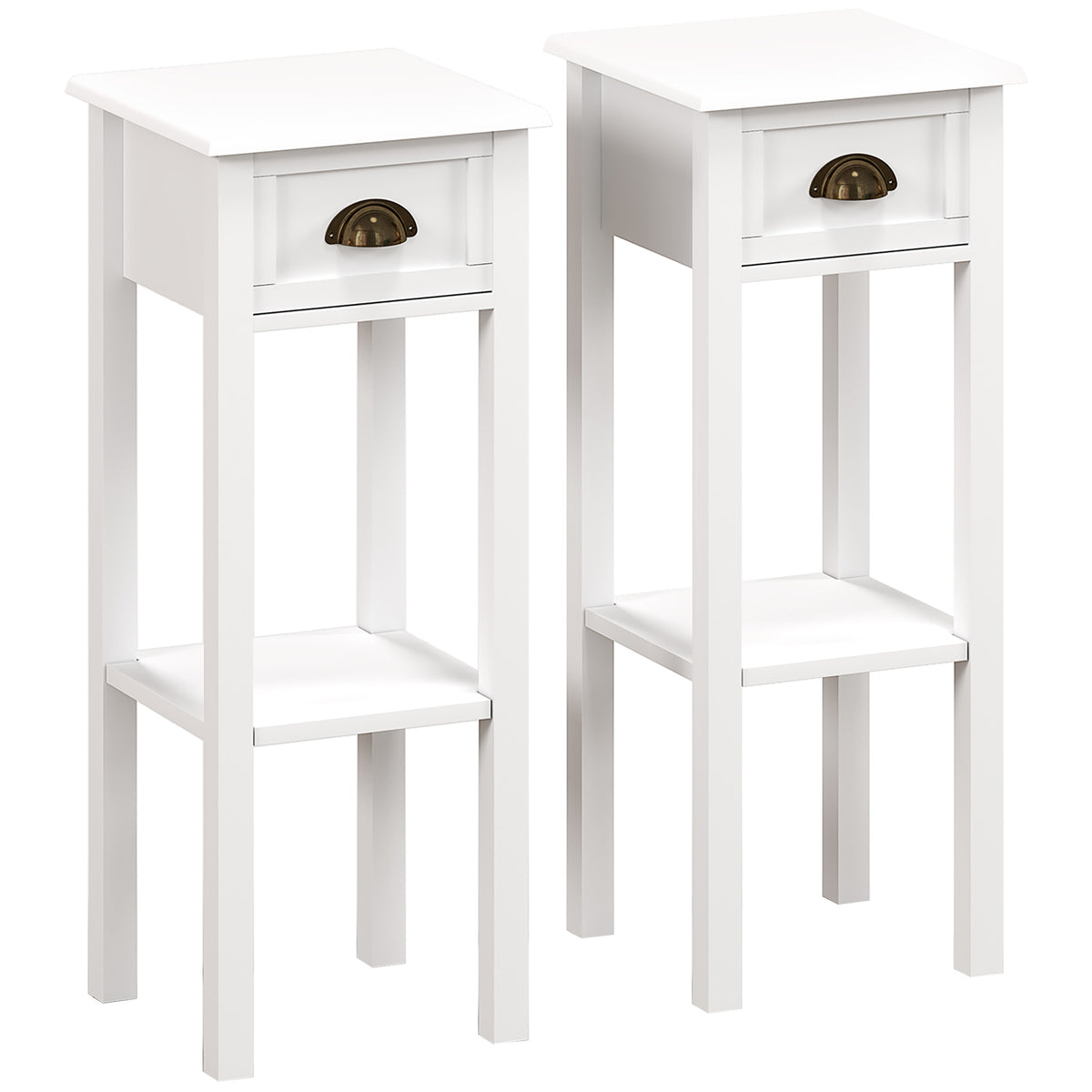 Lot de 2 tables d'appoint Table de Chevet style sophistiqué avec tiroir, étagère inférieure, 30 x 30 x 75 cm, blanc-0