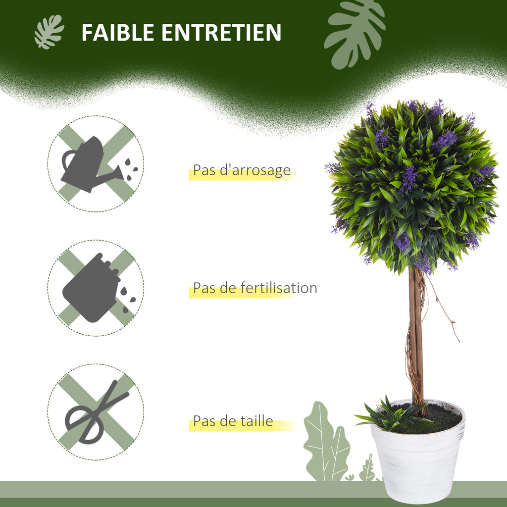 Lot de 2 plantes Artificielles avec fleurs de lavande, tronc et pot inclus - hauteur 60 cm vert-5