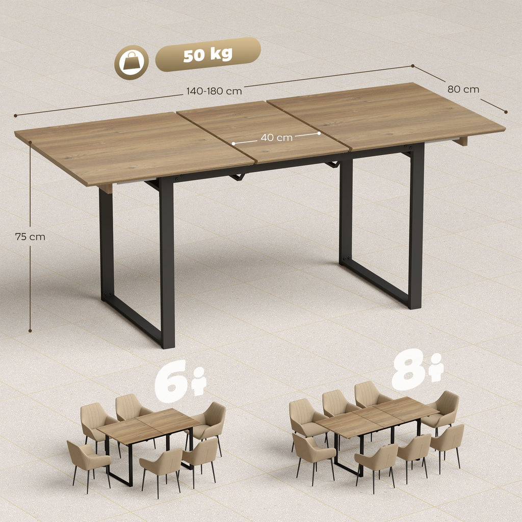 Table à manger extensible rectangle pour 6 à 8 personnes, table de cuisine avec rallonge 140-180 cm, effet bois naturel-2