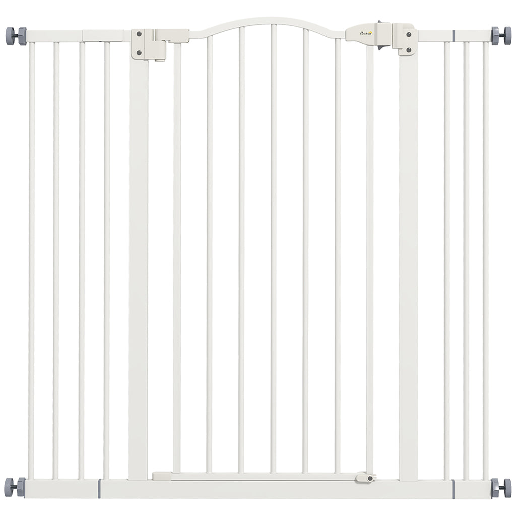Barrière de sécurité pour chien extensible 74-100 cm fermeture automatique fixation par pression sans percer blanc-0