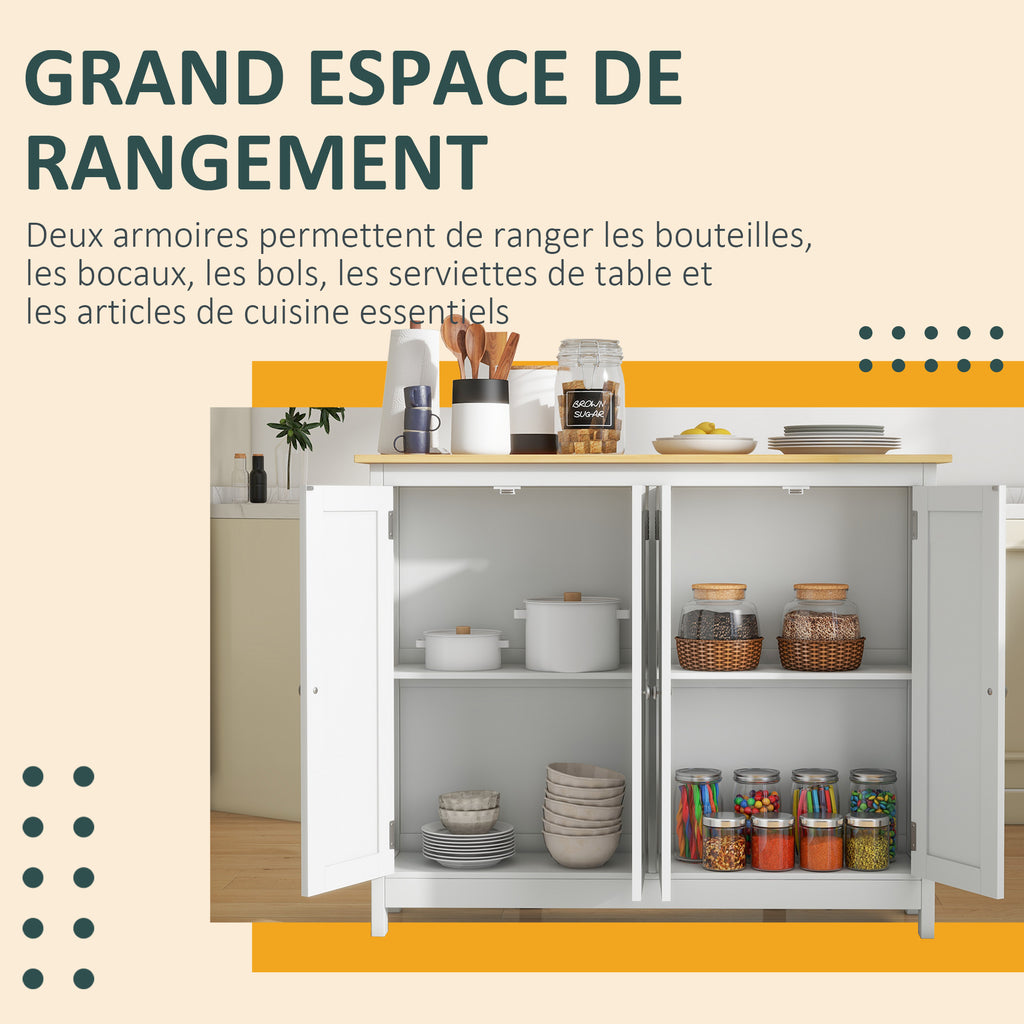 Desserte îlot de cuisine avec 2 tabourets plan de travail rabattable 2 placards avec 4 portes design moderne blanc-5