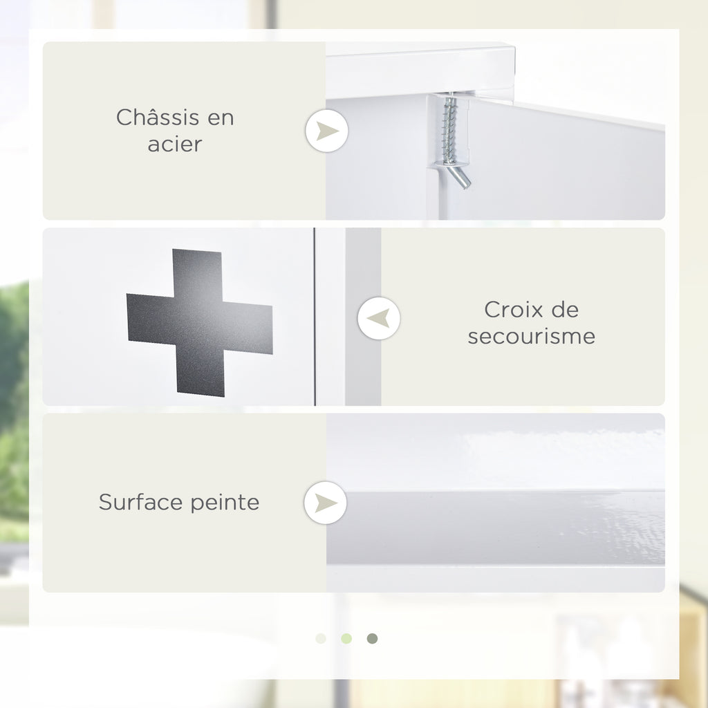 Armoire à pharmacie murale 2 étagères 3 niveaux avec porte aimantée métal 30 x 12 x 60 cm blanc-4