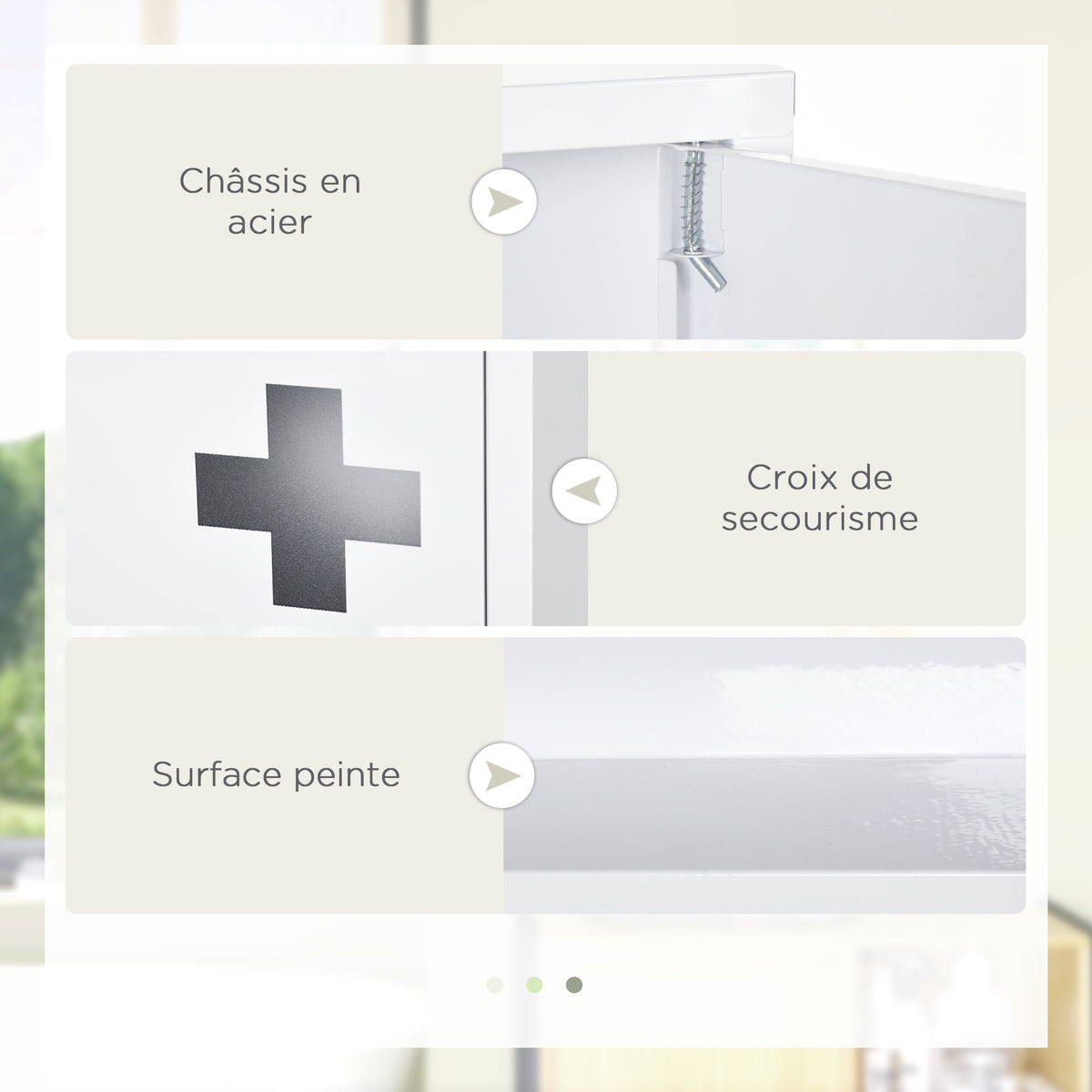 Armoire à pharmacie murale 2 étagères 3 niveaux avec porte aimantée métal 30 x 12 x 60 cm blanc-4