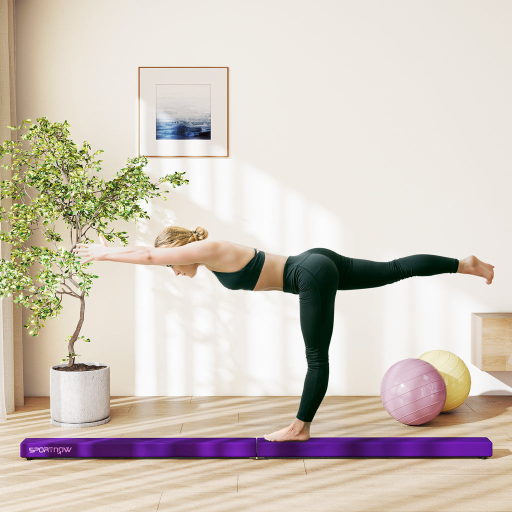 Poutre gymnastique pliable 210 cm en velours, poutre d'équilibre avec fond antidérapant, pour enfants et adultes, violet-9
