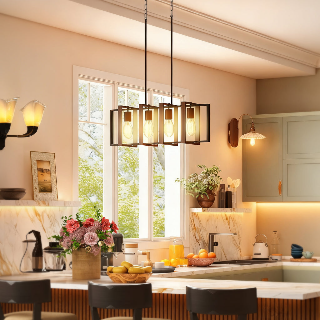 Suspension luminaire moderne, lustre plafonnier avec 4 cadres rotatifs et hauteur réglable, 80 x 21 x 90-130 cm, noyer-7