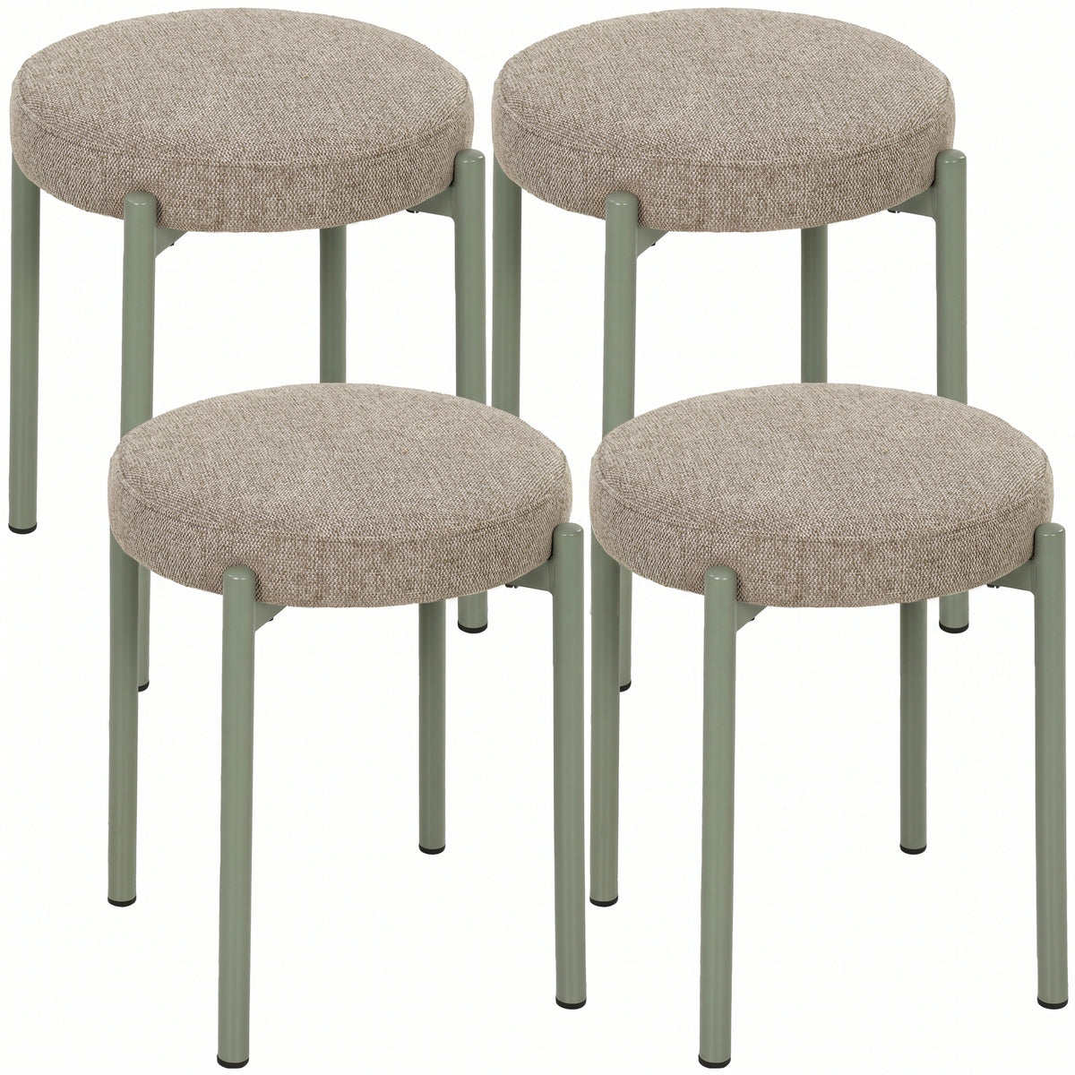 Lot de 4 Tabourets Empilables Ronds avec Assise Rembourrée, sans Dossier, Gain de Place, 45 x 45 x 47,5 cm, Marron Cair-0