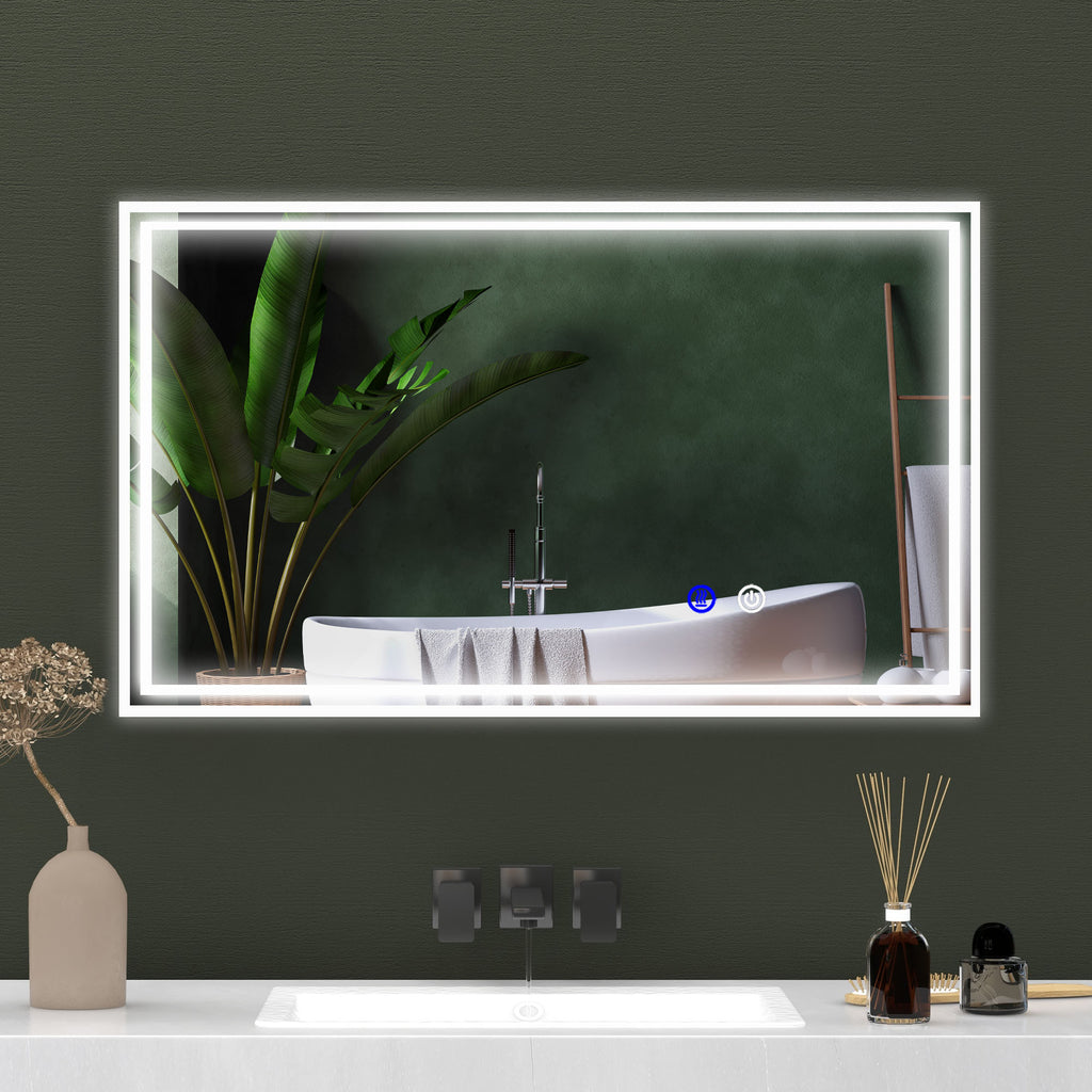 Miroir de salle de bain rectangulaire mural lumineux LED horizontal ou vertical, 100 x 60 cm-9