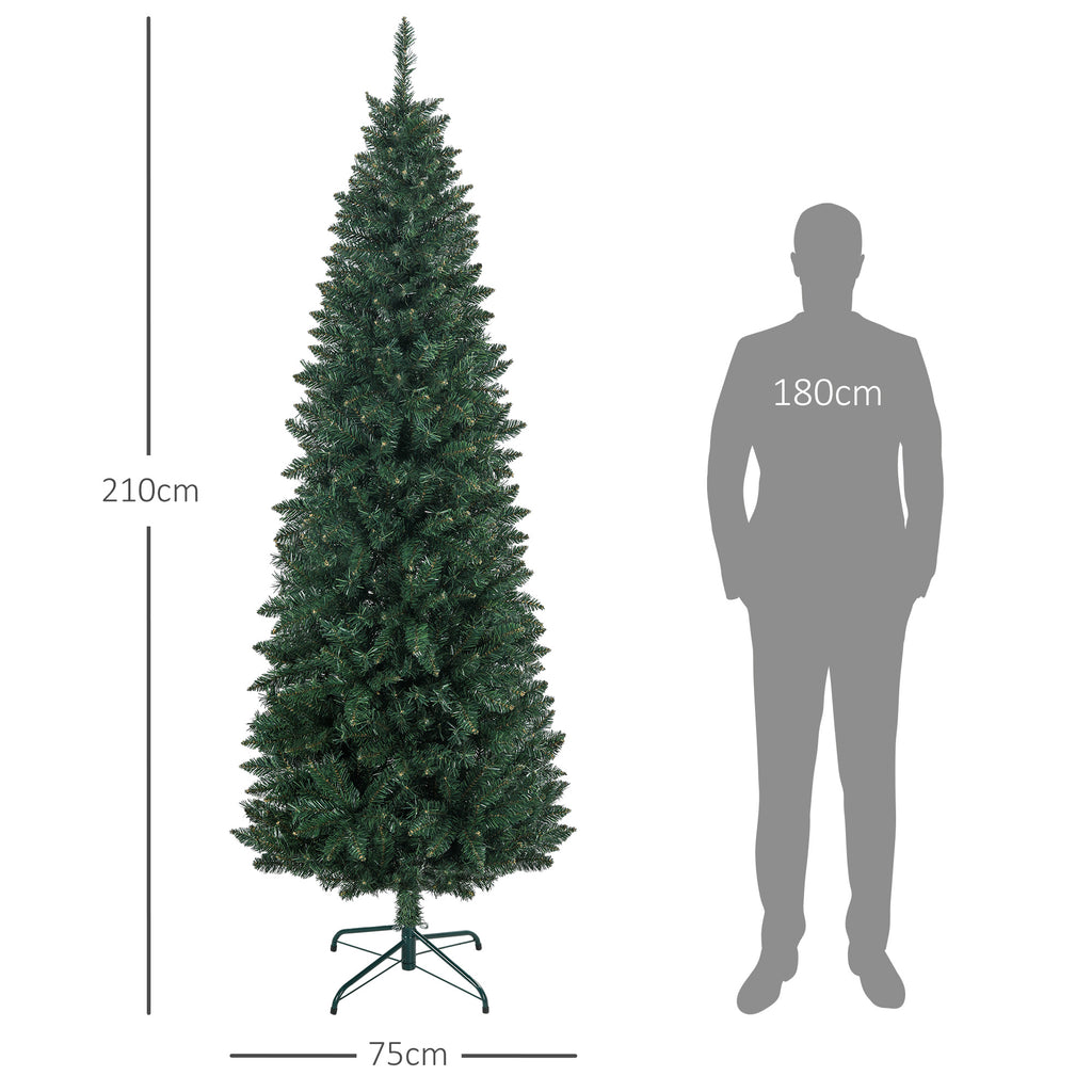 Sapin de Noël Artificiel 210 cm Arbre de Noël Slim avec support en acier pliable, 687 branches épines Vert-2