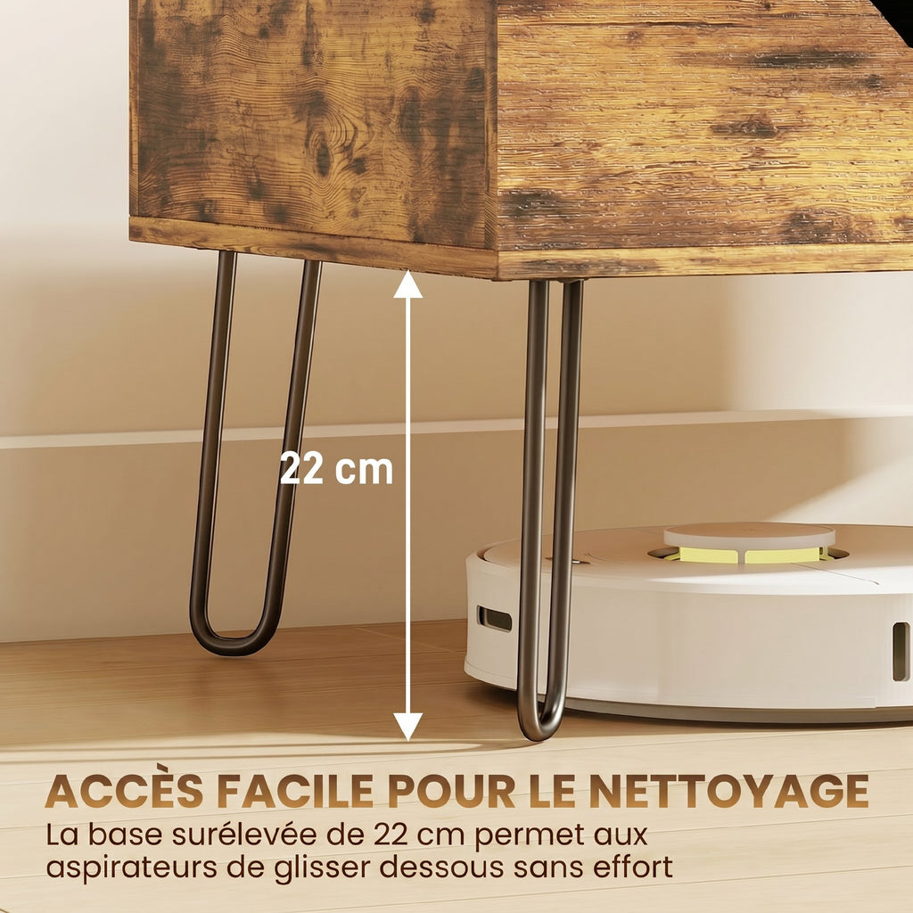 Table Basse Relevable en Bois avec Grand Rangement Caché, Hauteur Réglable, 95 x 50 x 40 cm, Marron Rustique-5