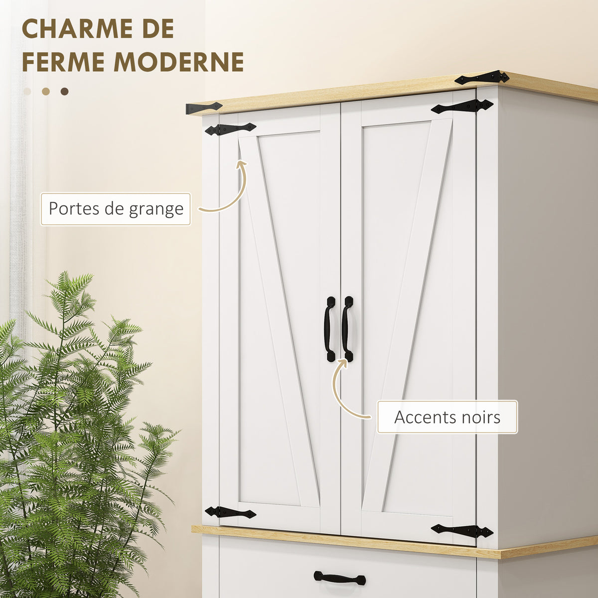 Armoire de cuisine buffet cuisine, 4 portes, 6 étagères à porte,1 tiroir et étagères réglables 76,5 x 40 x 181 cm blanc-4