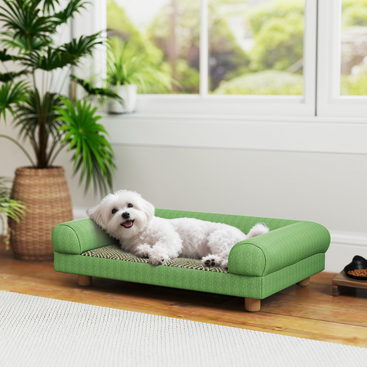 Canapé pour chien chat lit pour chien surélevé, assise de tapis frais, accoudoirs, en velours doux 63 x 41 x 17 cm, vert-1