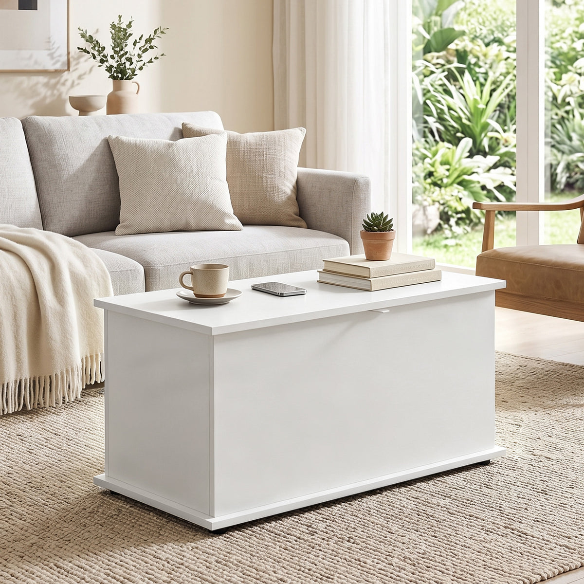 Coffre de Rangement, Banc de Rangement avec Couvercle Rabattable et Charnières de Sécurité, 80 x 40 x 45 cm, Blanc-6