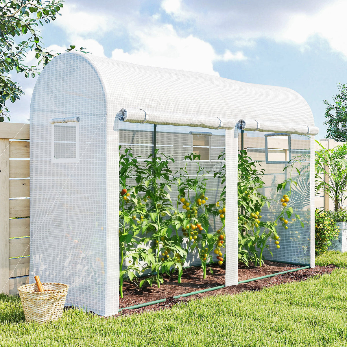 Serre de Jardin, Petite Serre de Balcon en Bâche PE Châssis Acier, Portes et Fenêtres Roulantes 300 x 100 x 200 cm blanc-8