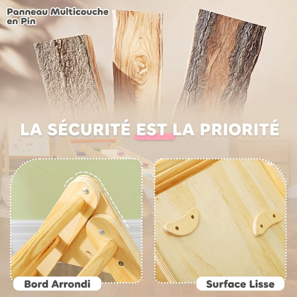 Triangle d'escalade, 3 en 1 en bois pour grimper et glisser, charge max. 50 kg, pour 18-48 mois, bois naturel-4