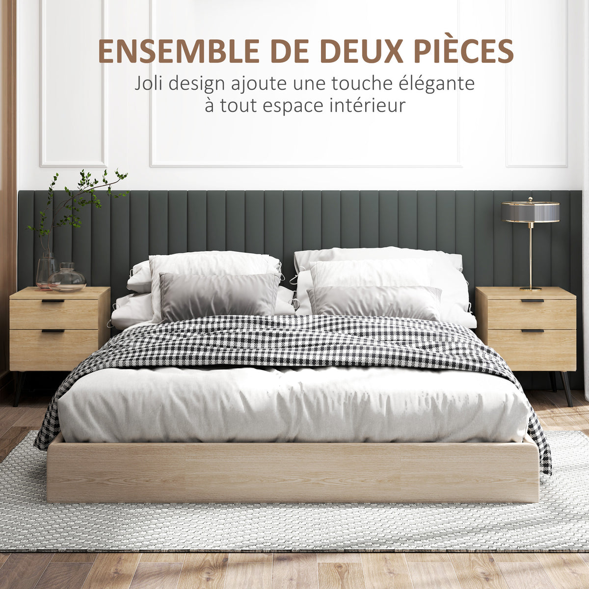 Lot de 2 tables de chevet table de nuit style nordique moderne avec tiroir à deux niveaux 40 x 40 x 50 cm chêne-3