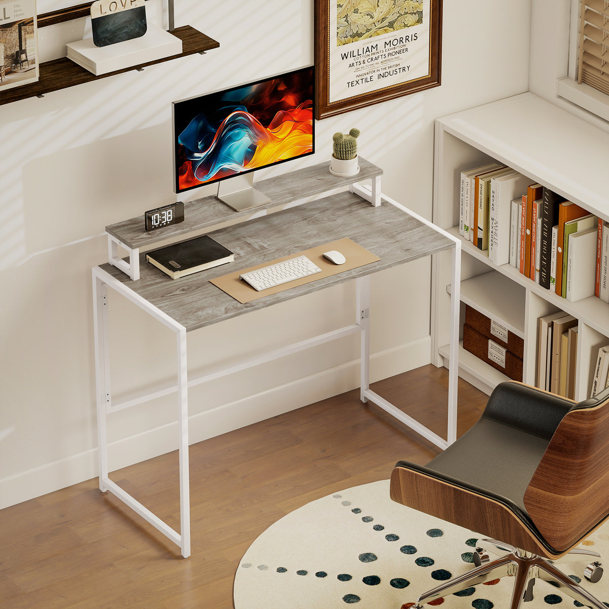 Bureau d'ordinateur pliable avec support d'écran, pour chambre, petits espaces, 100 x 48 x 87,5 cm, bois naturel-9