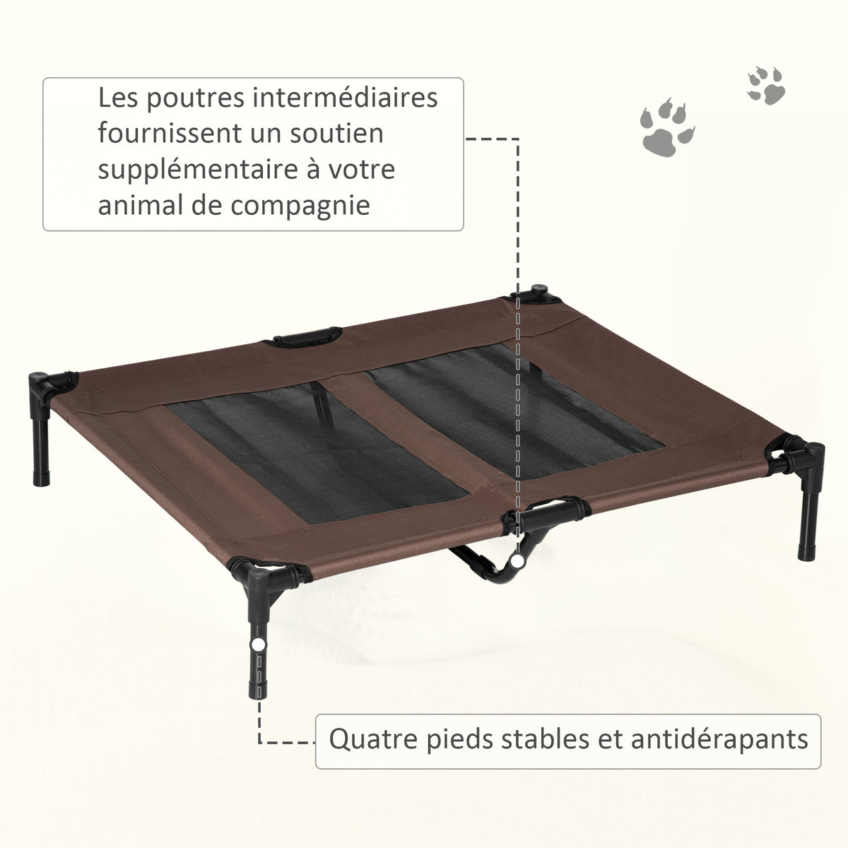 Lit sur pieds lit pour chien chat lit de camp lit surélevé animaux grand confort tissu Oxford textilène micro-perforé métal 92L x 76l x 18H cm café-6