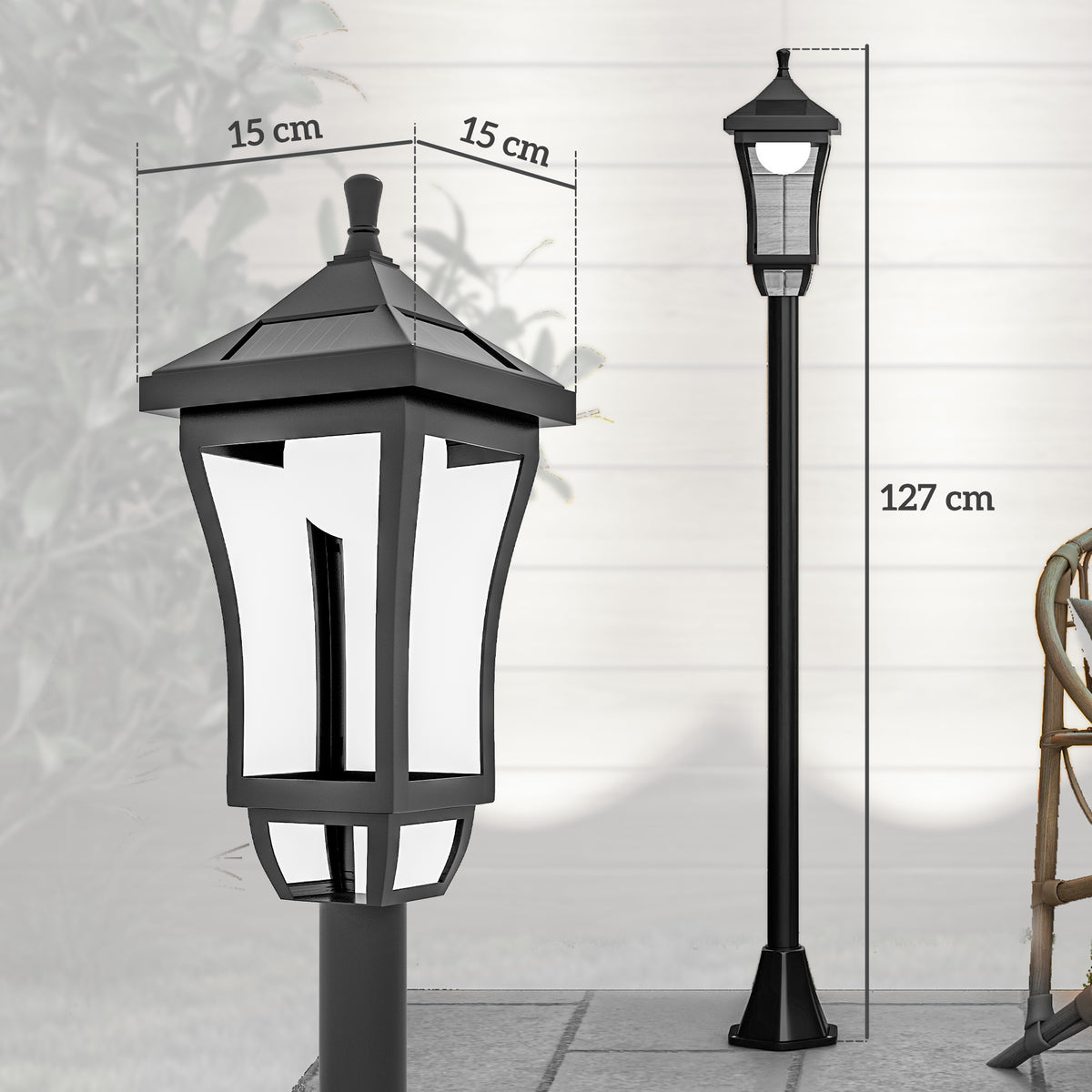 Luminaire extérieur lampadaire sur pied solaire lampadaire lanterne classique LED 30 Lm 15 x 15 x 127 cm noir-2