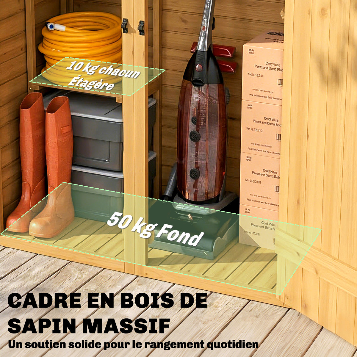 Abri de Rangement en Bois, Cabane de Jardin avec 2 Étagères, Marron-5