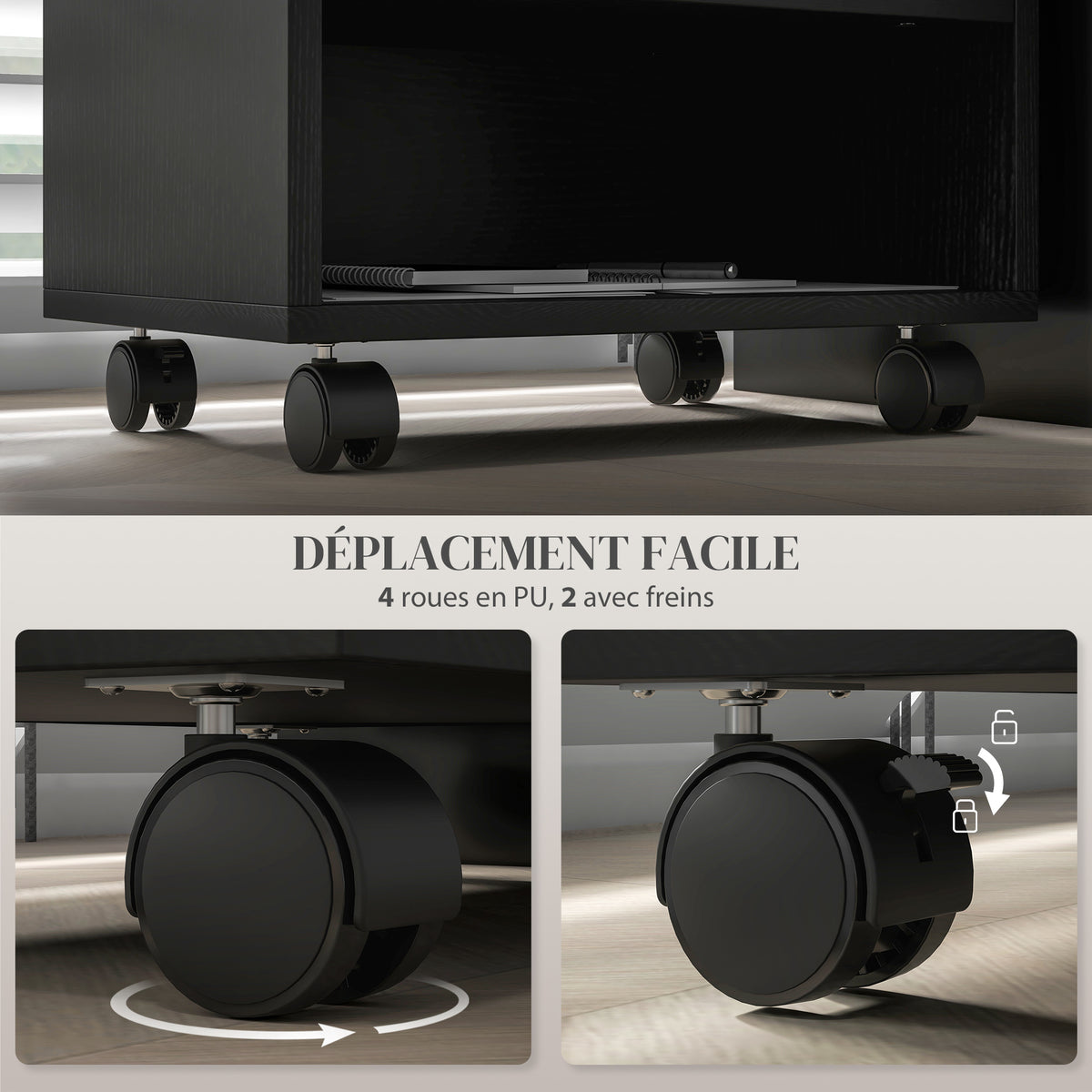 Support d'imprimante meuble de rangement bureau caisson 3 compartiments ouverts 40 x 30 x 36 cm noir-4