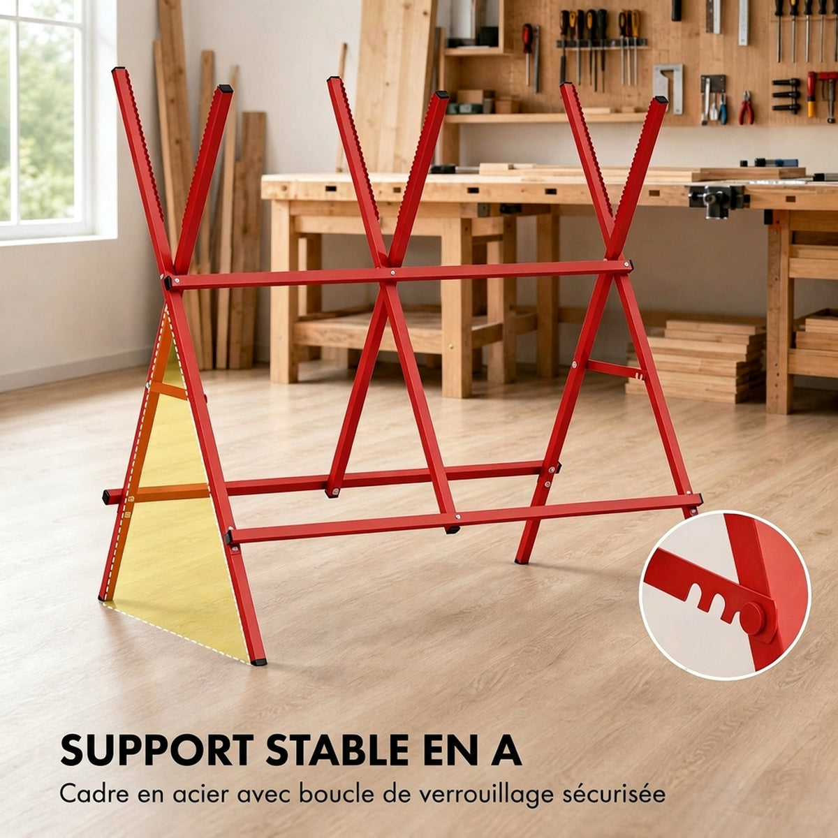 Tréteau Pliant Robuste en Acier, Charge 150 kg, Hauteur et Largeur Réglables, 102,5 x 71 x 101 cm, Rouge-3