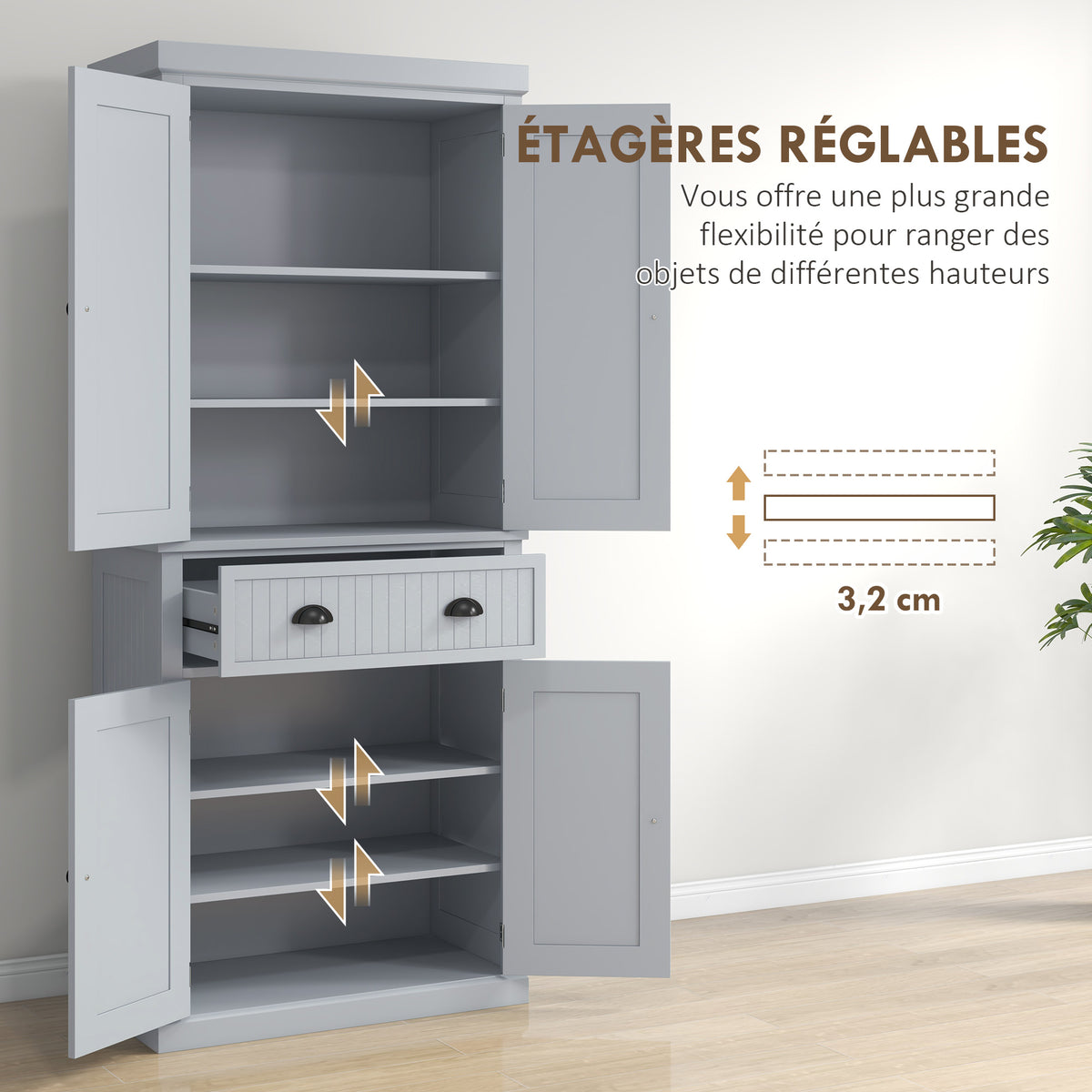 Armoire de cuisine buffet cuisine multi-rangements étagères réglables 4 portes grand tiroir 76,2 x 40,2 x 183 cm gris-4