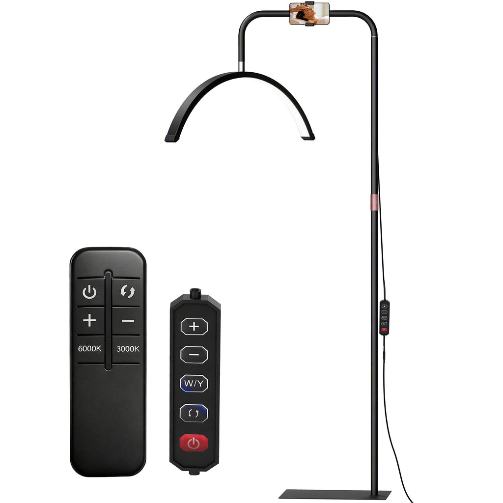 Lampadaire LED demi-lune rotative 350°, lampadaire sur pied salon dimmable 36 W, 7 températures de couleur, noir-0