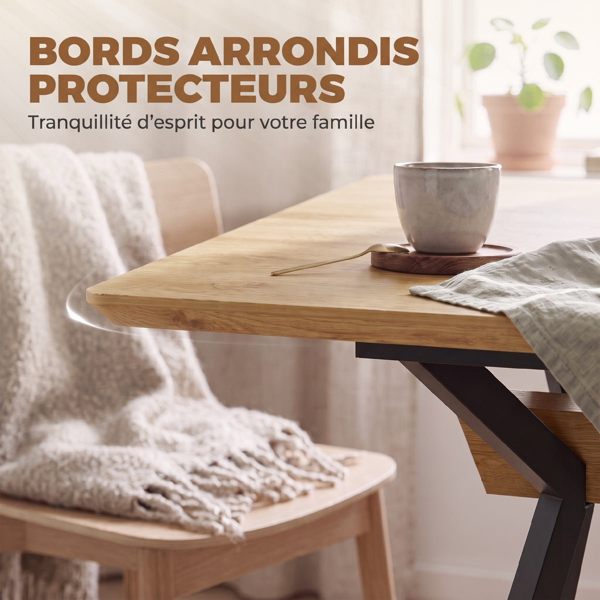 Table à Manger Extensible pour 4 à 6 Personnes, 130-170 cm, Table de Cuisine Rectangulaire, Bords Arrondis, Chêne-5
