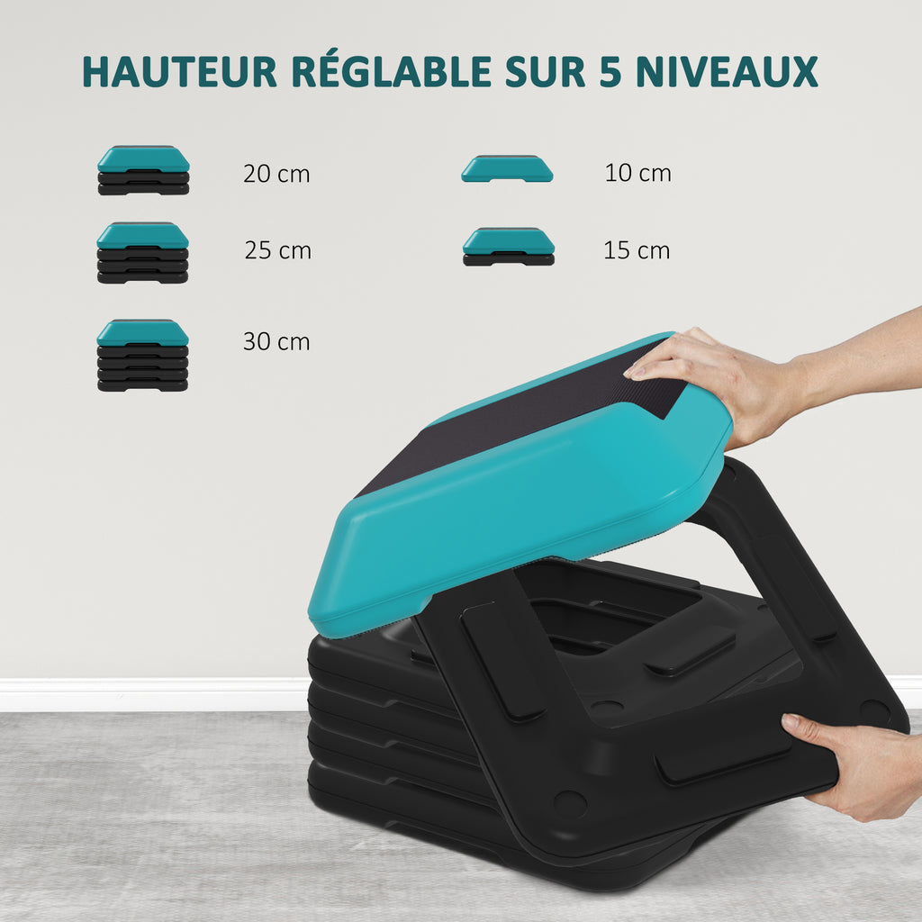 Aerobic stepper marche d'exercice avec 5 hauteur réglable de 10/15/20/25/30 cm charge 150 kg pour maison gym bleu-3