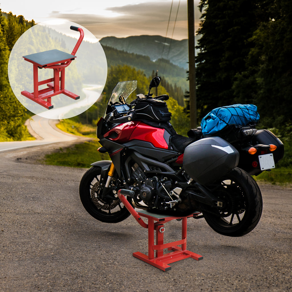 Lève moto béquille d'atelier stand moto tout-terrain moto cross supermotard hauteur réglable rouge et noir-1