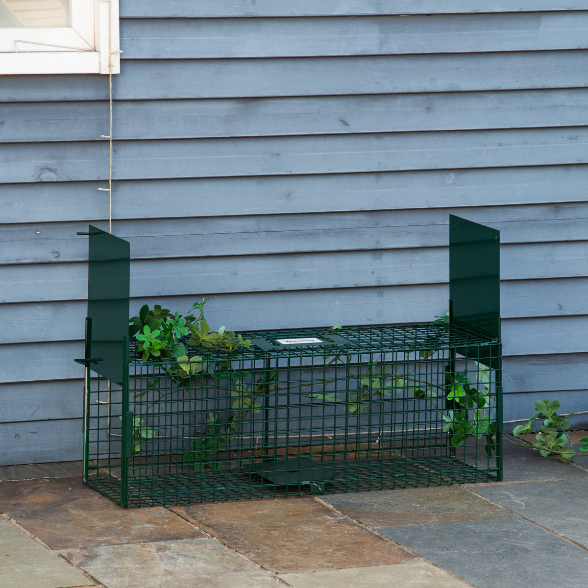 Cage attrape animaux nuisibles acier 2 entrées dim. 80 x 25 x 30 cm vert foncé-1