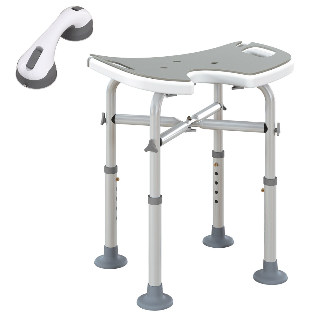 Tabouret de douche siège de douche hauteur ajustable 39-51,5 cm barre d'appui à ventouse patins à ventouse gris-0