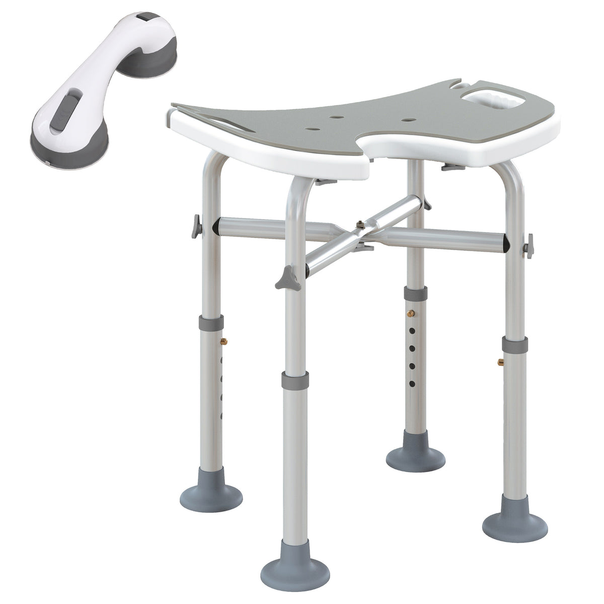 Tabouret de douche siège de douche hauteur ajustable 39-51,5 cm barre d'appui à ventouse patins à ventouse gris-0